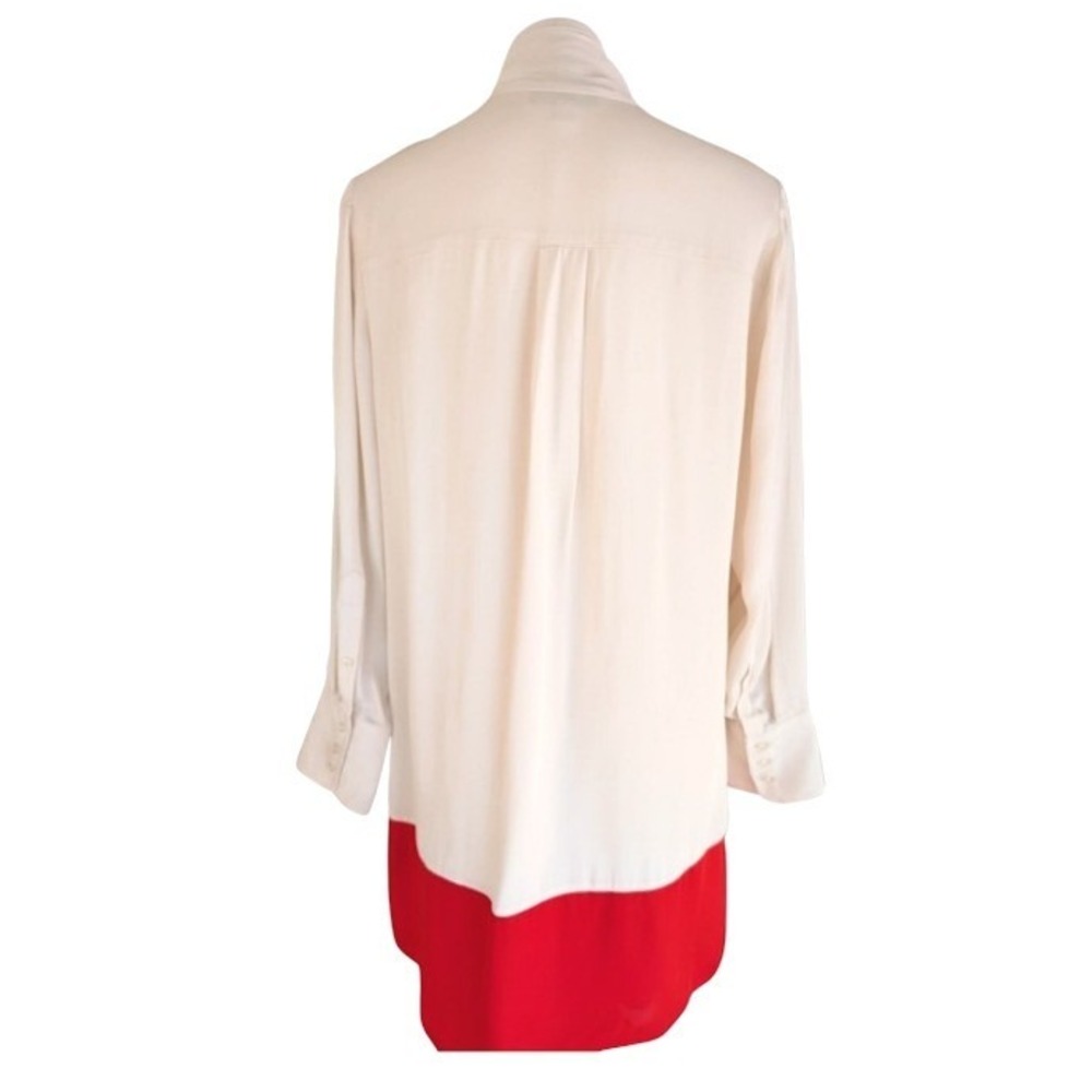 Reiss Marta Colorblock Pussybow Dress Cream Red Tie Neck Long Sleeve Size 6 - Picture 5 of 10
